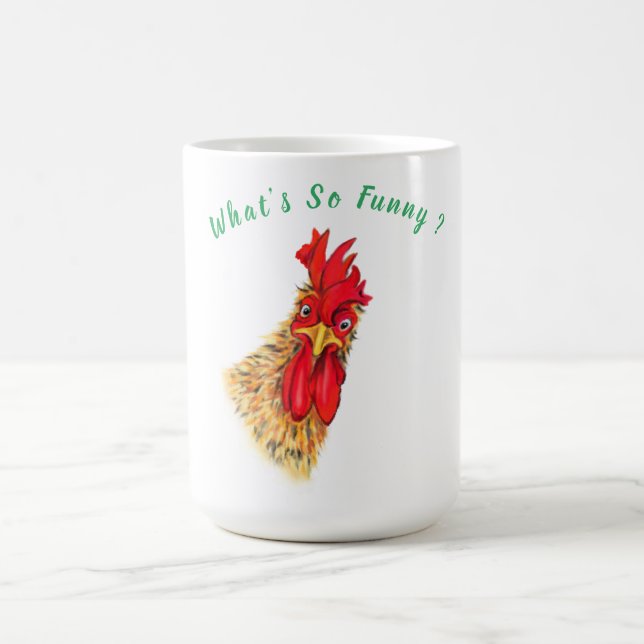 Caneca De Café Rooster Curioso Surpreendido - Texto Personalizado (Centro)