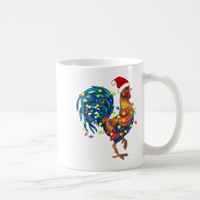 Caneca De Café Rooster Engraçado Galinha Luzes de Natal Pajama Fa (Direita)