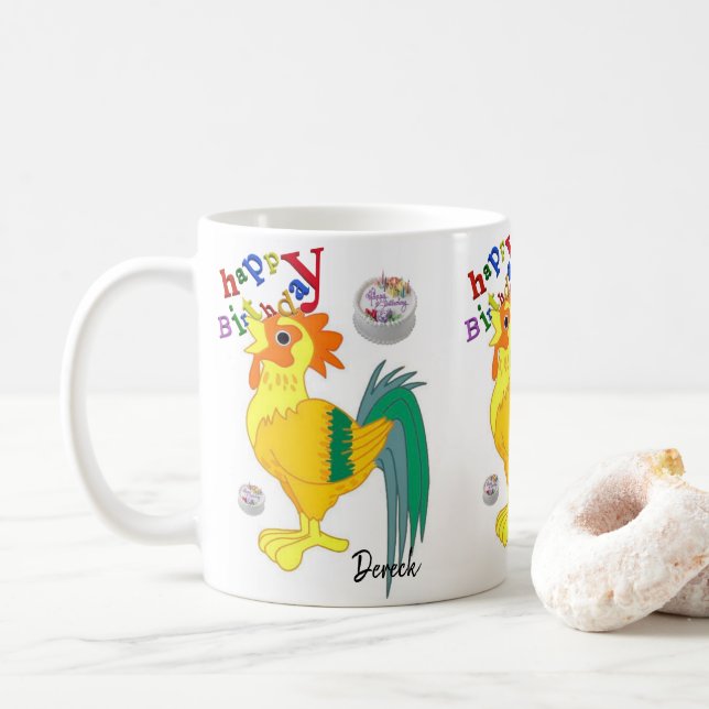 Caneca De Café Rooster Mug Happy Birthday Mug (Com Donut)