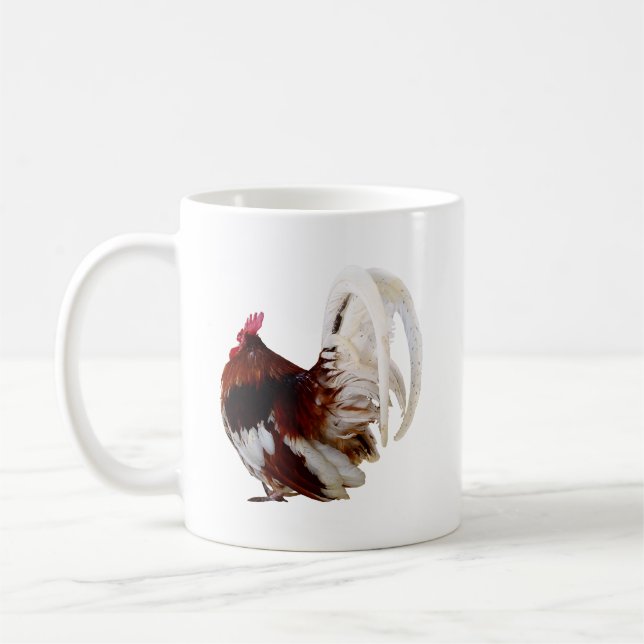 Caneca De Café Rooster Vermelho com Penas Brancas (Esquerda)