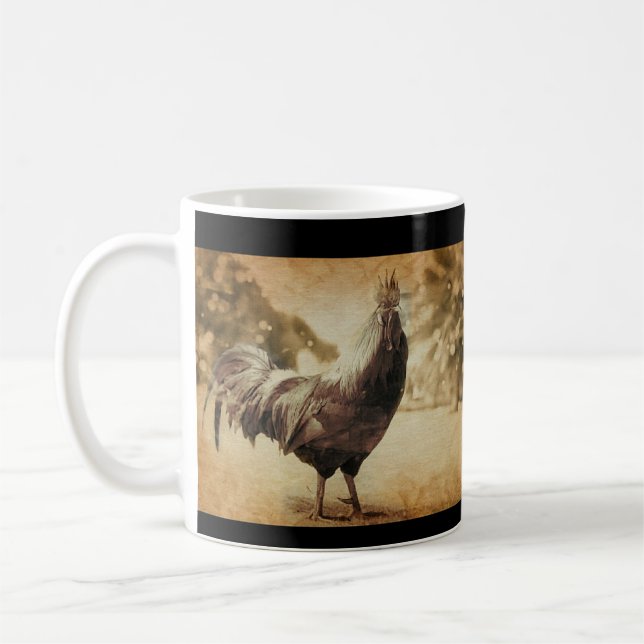 Caneca De Café Rooster Vintage Foto (Esquerda)