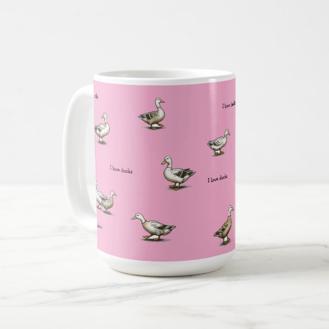 Caneca De Café Rosa Adoro Patos (Frente Esquerda)