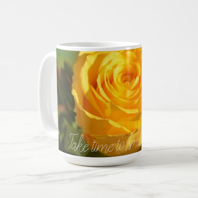 Caneca De Café Rosa Amarela Personalizada (Frente Esquerda)