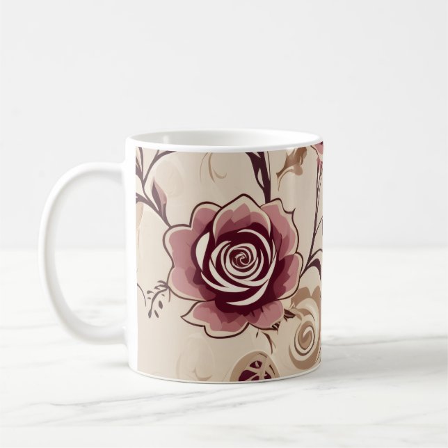 Caneca De Café Rosa Antiga Botânica (Esquerda)
