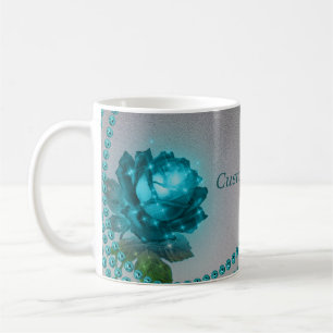 Caneca de Café Rosa Azul com Pérolas - Personalize