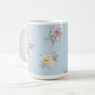 Caneca De Café Rosa Azul Suave Aquarela Floral