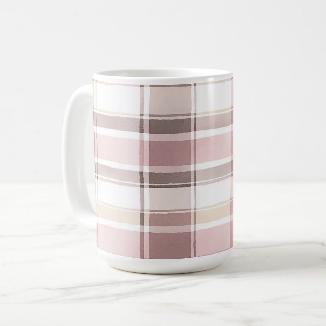 Caneca De Café Rosa Bege Marrom Listras Creme Chá de Noiva (Frente Esquerda)