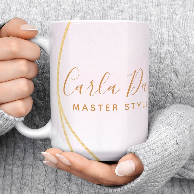 Caneca De Café Rosa Bege Script Água-marinha Dourado Círculo Negó (Criador carregado)