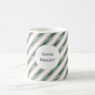 Caneca De Café Rosa Bege Verde Glitzy Listras Natal