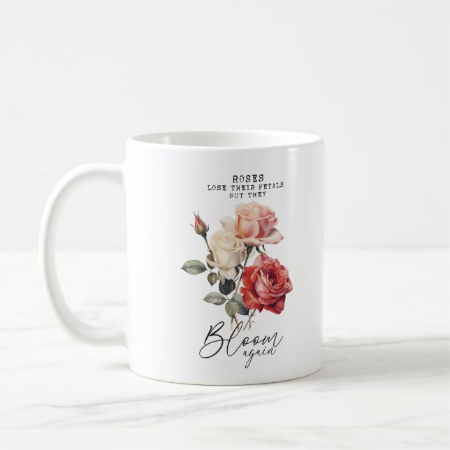 Caneca De Café Rosa Bloom Novamente Inspiracional (Esquerda)