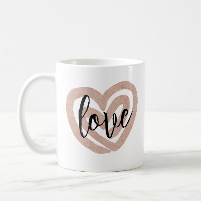 Caneca de Café Rosa Blush Coração Amor Feminino (Esquerda)