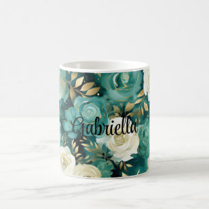 Caneca De Café Rosa branco-verde-Dourado