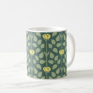 Caneca De Café Rosa Briar de Voysey, Amarelo em Pine Verde