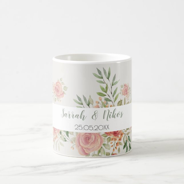 Caneca De Café Rosa Bush Watercolor Art Monograma (Centro)