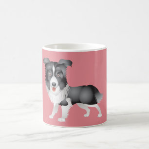 Caneca de Café Rosa Cachorro Border Collie Filhote