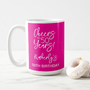 Caneca De Café Rosa Caprichoso Aniversário de 50 Anos Brinde Clás