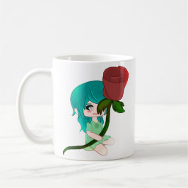 Caneca De Café Rosa Chibi Com Um Rosa