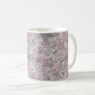 Caneca De Café Rosa, cinza, na moda, grandes, flores, flores cor-