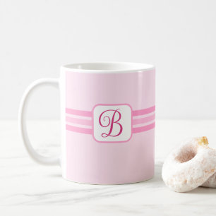 Caneca De Café Rosa claro Elegante Rico Striped Inicial