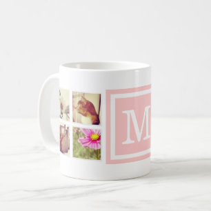 Caneca De Café Rosa claro Monograma Instagram Foto Collage Mug