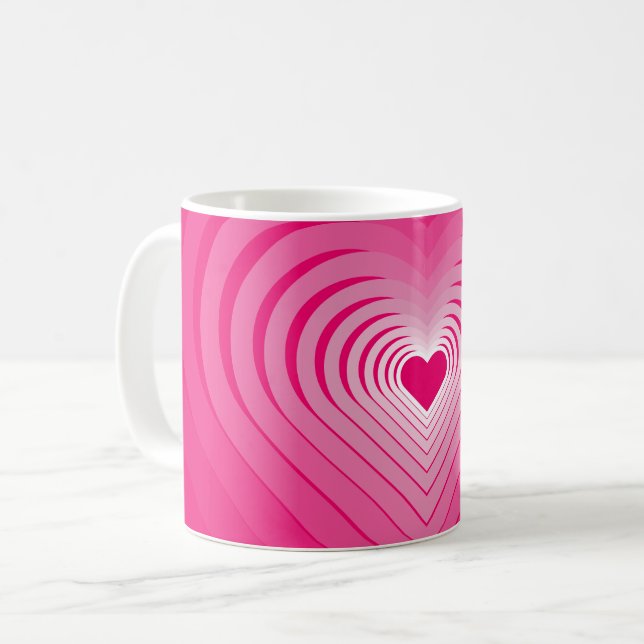 Caneca de Café Rosa com Corações (Frente Esquerda)
