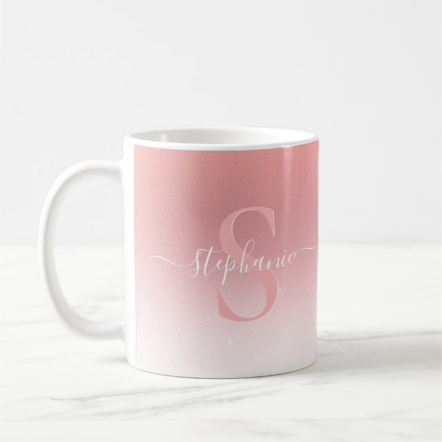 Caneca De Café Rosa cor-de-rosa Brilhante Brilhante Girly Monogra (Esquerda)