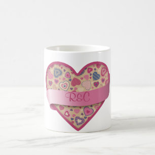 Caneca De Café Rosa-coração bege com a bandeira, customizável