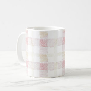 Caneca De Café Rosa Corado Branco Creme Xadrez Listras
