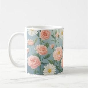 Caneca De Café Rosa de Aquarela e Flores de Margarida Coffee Mug