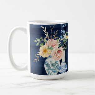 Caneca De Café Rosa de Aquarela Flores De Pedônias Marinho Madei