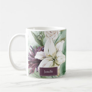 Caneca De Café Rosa de Aquarela, Lily, Magnolia