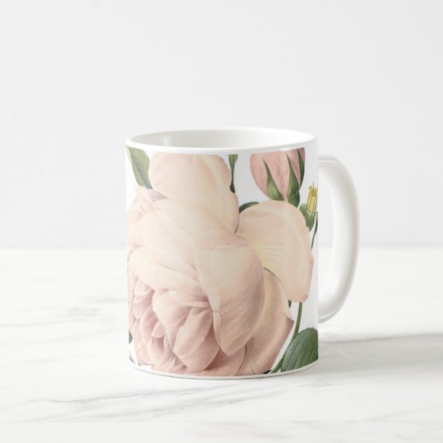 Caneca De Café rosa de chá perfumado por Redouté Coffee Mug (Frente Esquerda)