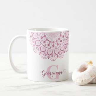 Caneca De Café Rosa de Confetti Personalizado Dot de Lace Mandala
