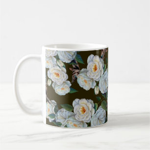 Caneca De Café Rosa de flores brancas com folhas desenhando em pa