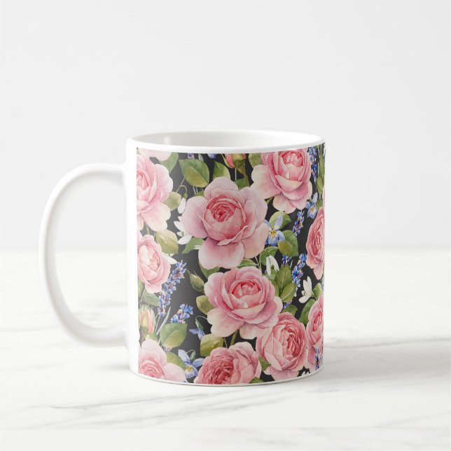Caneca De Café Rosa de Inglês Rosa: Dark Watercolor (Esquerda)