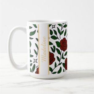 Caneca De Café Rosa de Jardim Personalizada Beauty and Beast Nome
