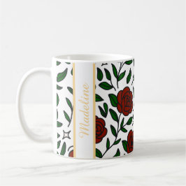 Caneca De Café Rosa de Jardim Personalizada Beauty and Beast Nome