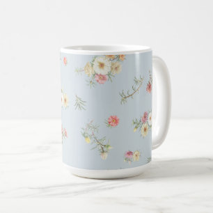 Caneca De Café Rosa de Musgo Azul Cinza Suave Floral Aquarela