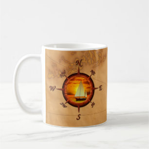 Caneca De Café Rosa do veleiro e de compasso