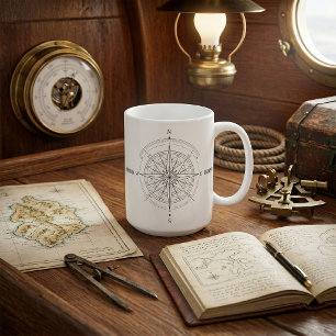 Caneca De Café Rosa dos Ventos Náutica de Descoberta de Direção 