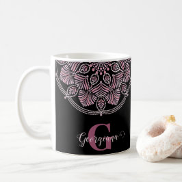 Caneca De Café Rosa Dot Mandala Monogramas