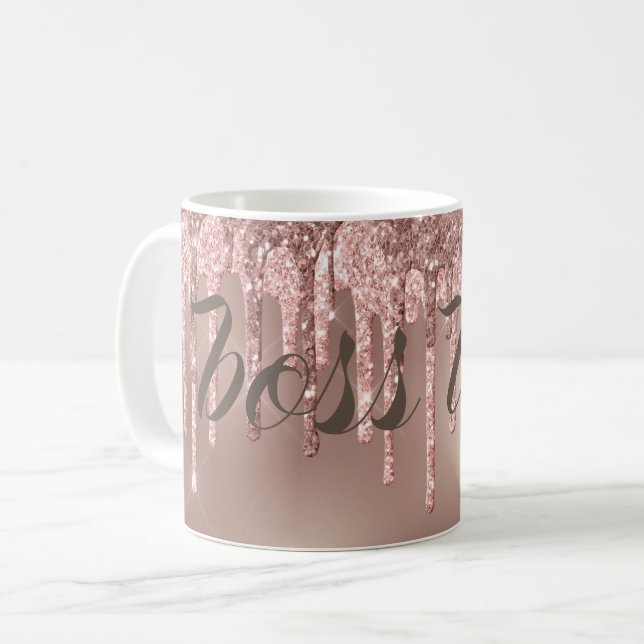 Caneca De Café Rosa Dourada Glitter Drives Boss Lady (Frente Esquerda)