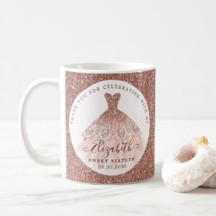 Caneca De Café Rosa Dourada Glitter Watercolor Vress Birthday Fav