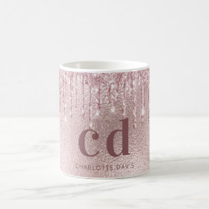 Caneca De Café Rosa dourado brilha pelo nome do monograma rosa