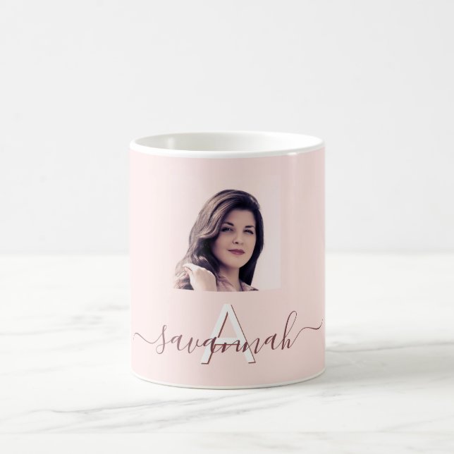 Caneca De Café Rosa dourado com nome de fotografia monograma (Centro)