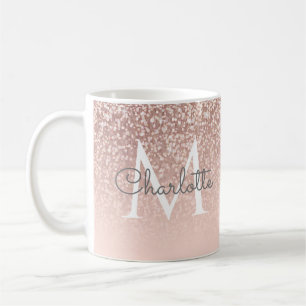 Caneca De Café Rosa Dourado Feminino Glitter Blush Rosa Monograma