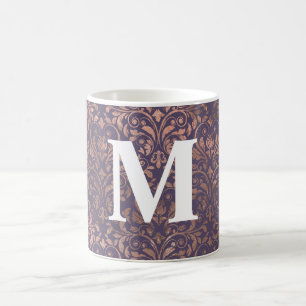 Caneca De Café Rosa Dourado Glamouroso com Folha e Damasco Lavand