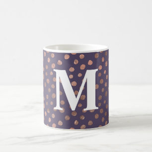 Caneca De Café Rosa Dourado Glamouroso com Folha e Pontos de Arte