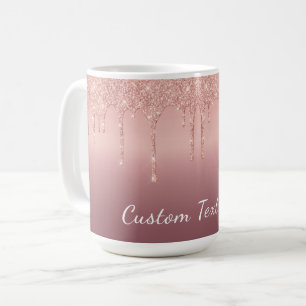 Caneca De Café Rosa Dourado Glitter Nome de Texto Personalizado M