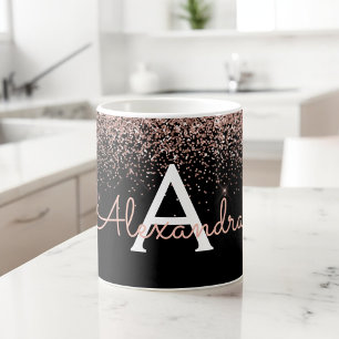 Caneca De Café Rosa Dourado - Monograma com Nome em Glitter Rosa